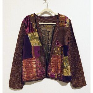 Sharon Anthony Crystal Jacket Womens Large Boho Embroidered Patchwork Artsy